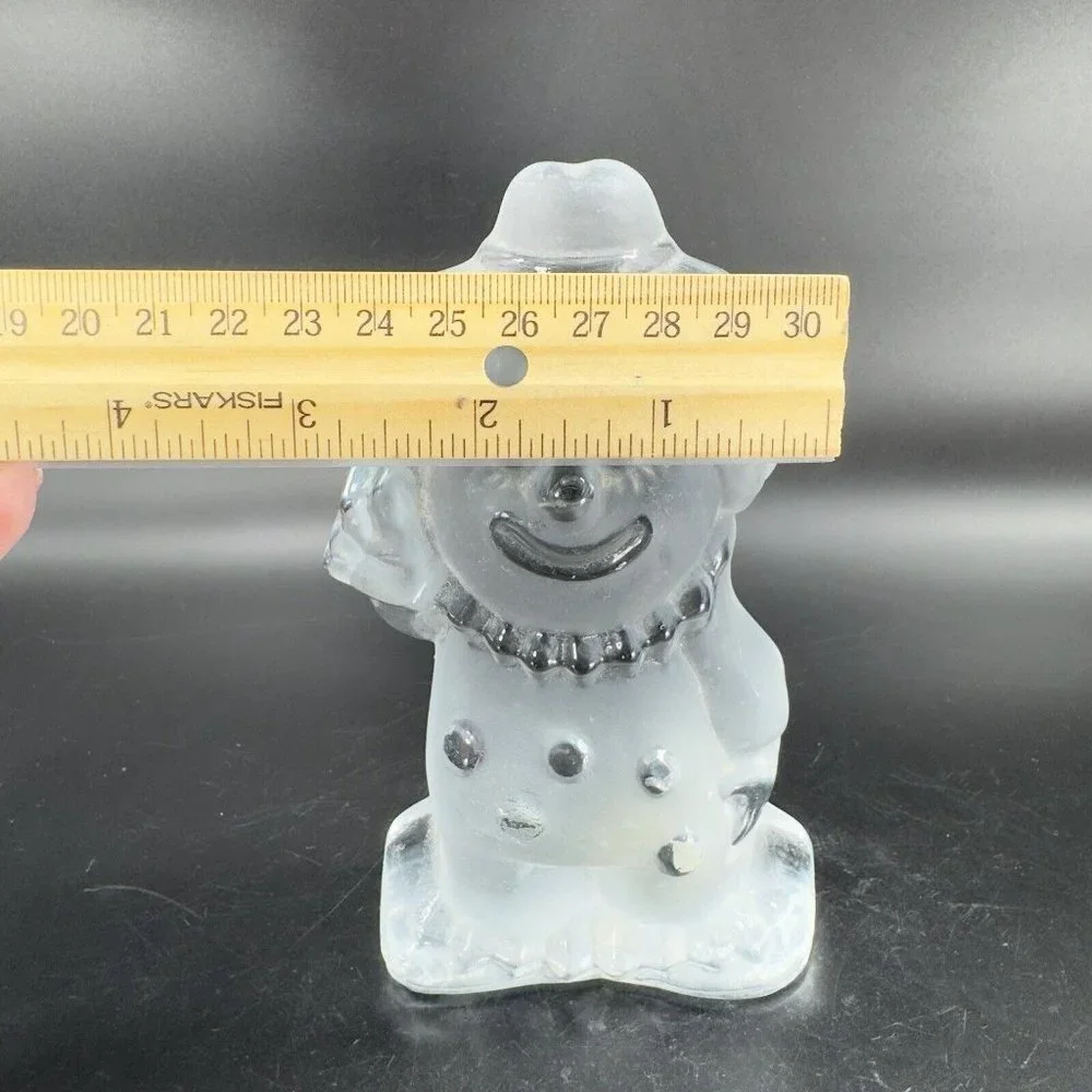Vintage Viking Glass Clown‎ Figurine Paperweight Frosted Clear Heavy Crystal Vtg